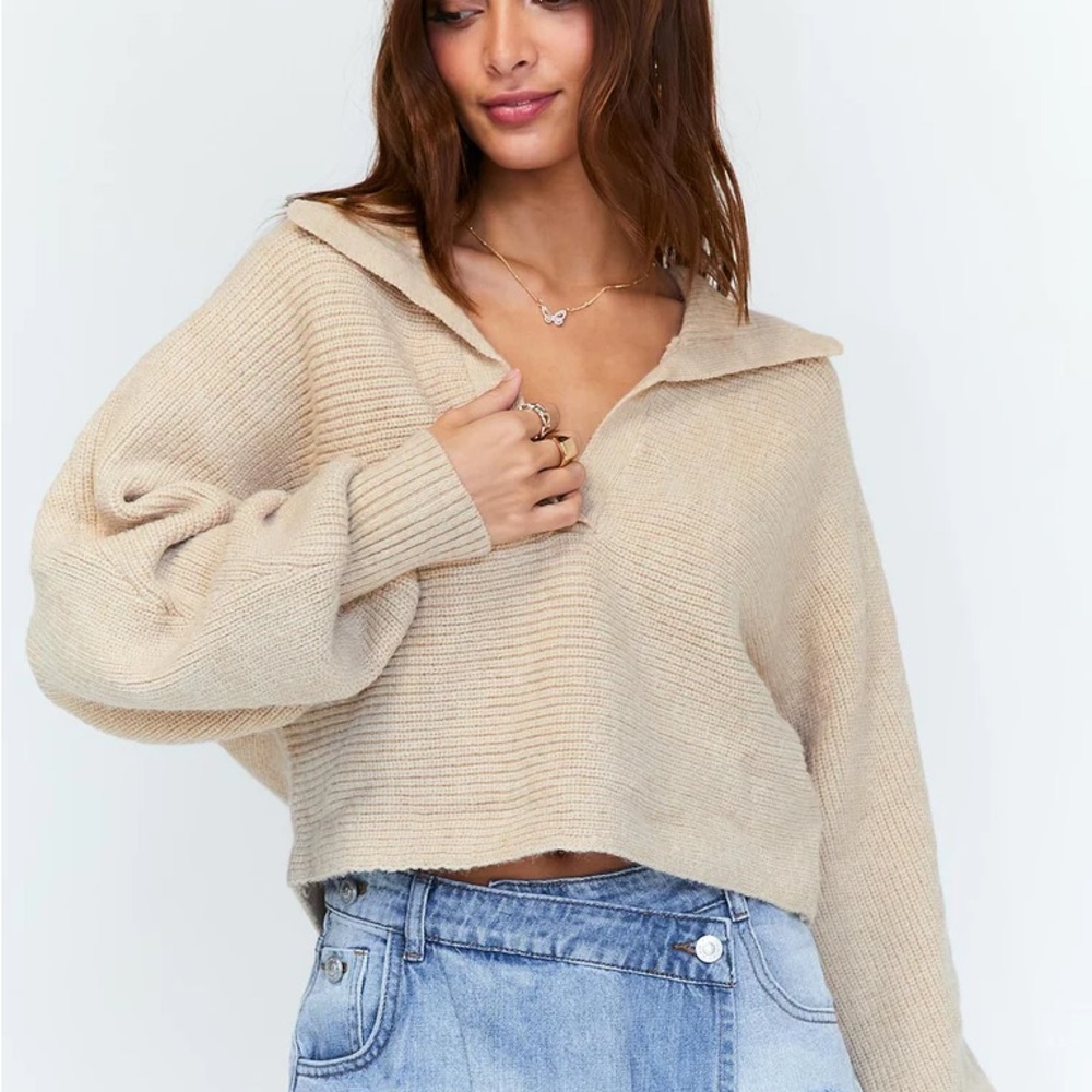Princess Polly Tiara Cropped Sweater Beige L/XL
